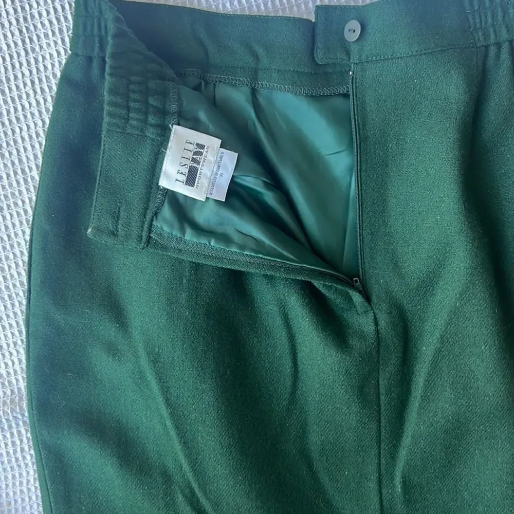 Vintage Leslie Fay Green 100% Wool Pleated Lined ALine 80’s Midi Career Skirt 14